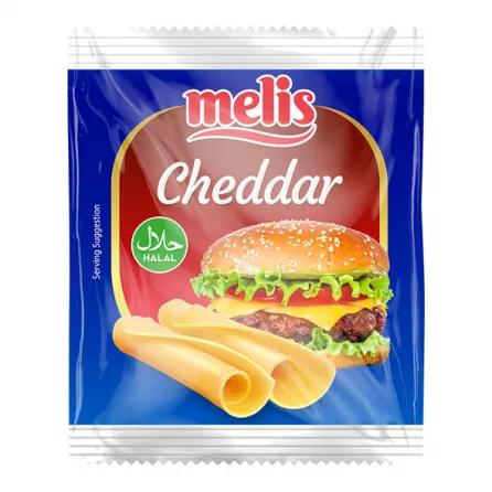 Melis Cheddar Slice Cheese, cheddar cheese slices, sliced cheese, cheddar slices, gourmet cheese, sandwich cheese, premium cheddar, creamy cheddar, cheese for burgers, cheese for sandwiches, Melis cheddar, cheese snack