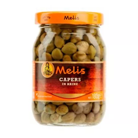 Melis Capers In Brine add a tangy, savory touch to any dish. Perfect for salads, sauces, and more. Available at halalo.co.uk and Halalo.