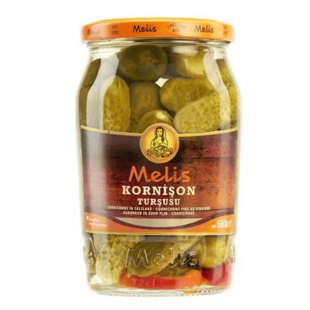 Melis Cornichons 680g deliver a tangy crunch perfect for snacking or adding to dishes. Enjoy the premium quality. Available at halalo.co.uk and Halalo.