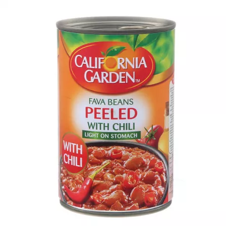 California Garden Peeled Fava Beans with Chilli 400g can – Halal-certified ready-to-eat fava beans for ful medames