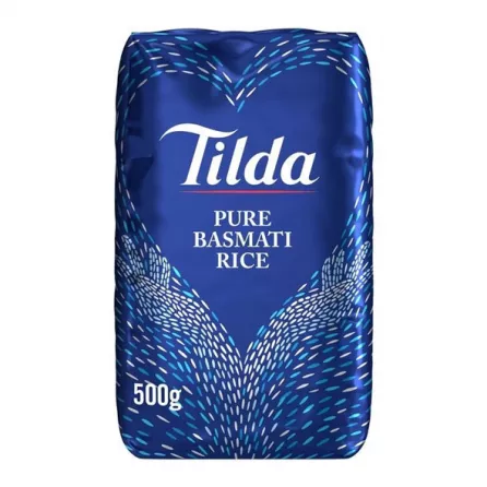 Tilda Pure Basmati Rice 500g pack – Halal-certified premium long grain basmati rice