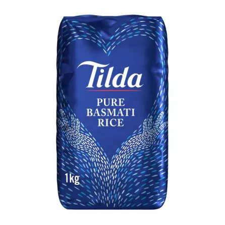 Tilda Pure Basmati Rice 1kg pack – Premium halal-certified long grain basmati rice with natural fragrance