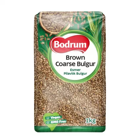 Bodrum Brown Coarse Bulgur 1kg pack – Halal-certified wholegrain cracked wheat for kibbeh and salads