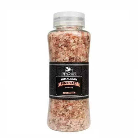 Pegasus Himalayan Pink Salt Coarse 800g. Naturally beautiful, coarse Himalayan pink salt. Perfect for cooking and seasoning. Available at halalo.co.uk and Halalo.