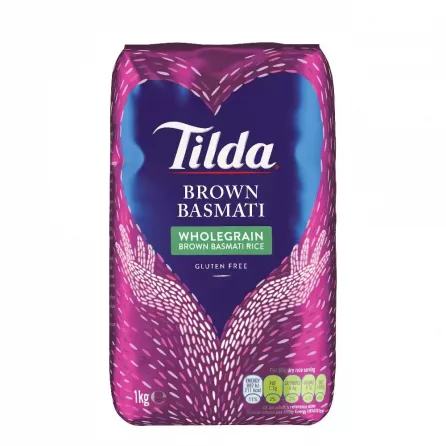 Tilda Brown Basmati Rice 1kg pack – Halal-certified wholegrain basmati rice with bran intact