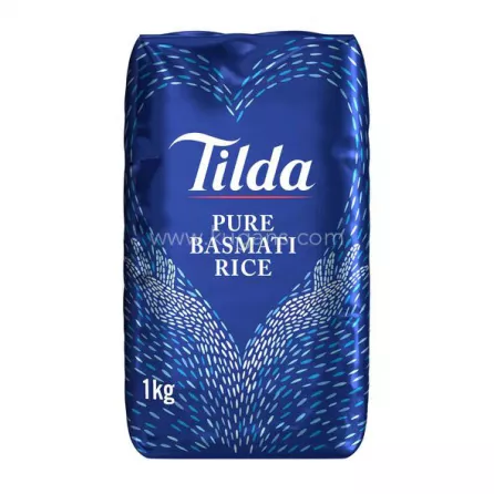 Tilda Pure Basmati Rice 1kg. Aromatic long grain rice in bulk. Excellent for large families. Available at halalo.co.uk and Halalo.