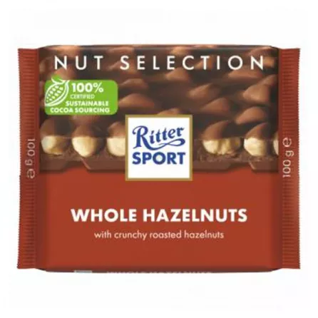 Indulge in the delicious combination of creamy milk chocolate and whole hazelnuts with Ritter Sport Nut Selection. Available at halalo.co.uk and Halalo.