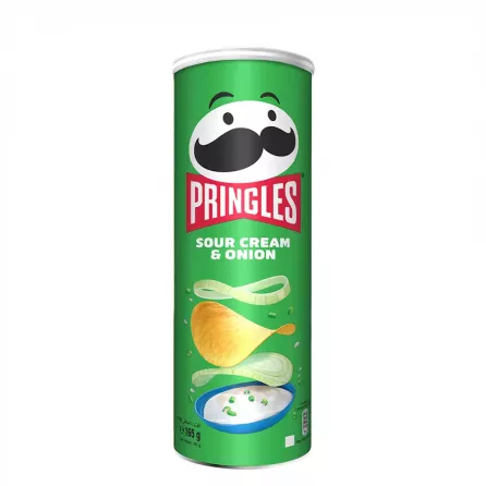 Enjoy the classic taste of Pringles Sour Cream & Onion potato crisps! These perfectly seasoned, stackable crisps are perfect for parties, lunchboxes, or whenever you need a delicious and convenient snack.
