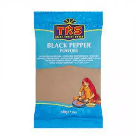 TRS Black Pepper Powder 100g. A classic spice for everyday cooking. Available at halalo.co.uk and Halalo.