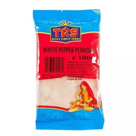 TRS White Pepper Powder 100g. Mild and subtly flavored white pepper powder. Available at halalo.co.uk and Halalo.