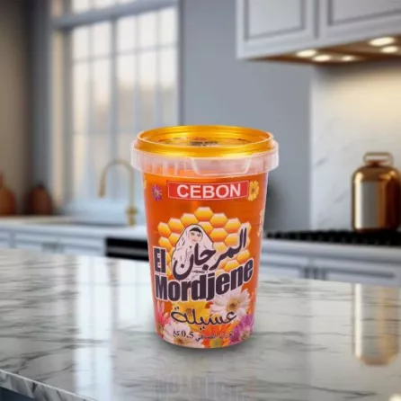 Cebon Miel El Mordjen Assila 500g – natural sugar honey ideal for sweetening tea, desserts, and baking. Available at halalo.co.uk and Halalo.