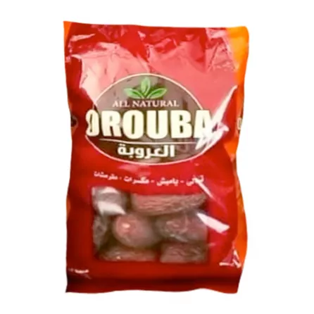 El Orouba Dry Dates in a red branded bag, packed with naturally sweet and nutritious dates for a traditional treat.