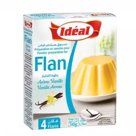 Ideal Flan Vanilla 50g - smooth, instant vanilla flan mix for classic desserts. Quick to prepare, perfect for any occasion. Available at halalo.co.uk and Halalo.