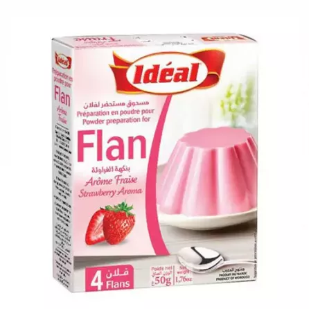 Ideal Flan Strawberry 50g - fruity, instant strawberry flan mix for delicious desserts. Quick to prepare, perfect for any occasion. Available at halalo.co.uk and Halalo.