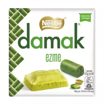 Nestle Damak Ezme Pistachio Cream Chocolate 55g - smooth pistachio cream filled chocolate for a delicious indulgence. Available at halalo.co.uk and Halalo.