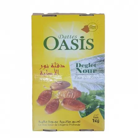 Oasis Deglet Nour Dattes D'algerie 1kg - premium Algerian Deglet Nour dates, a natural and healthy snack. Available at halalo.co.uk and Halalo.