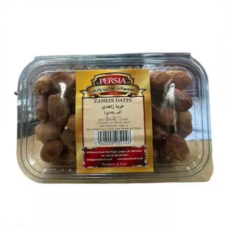 Persia Zahedi Dates 400g. Enjoy the unique flavor of Zahedi dates. Available at halalo.co.uk and Halalo.