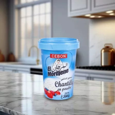 Cebon El Mordjene Chantilly Cream 200g – light and fluffy whipped cream ideal for desserts, cakes, and baking. Available at halalo.co.uk and Halalo.