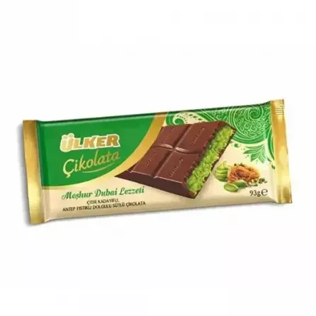 Ülker Chocolate with Pistachio 93g - delicious pistachio-filled chocolate bar for a sweet treat. Available at halalo.co.uk and Halalo.