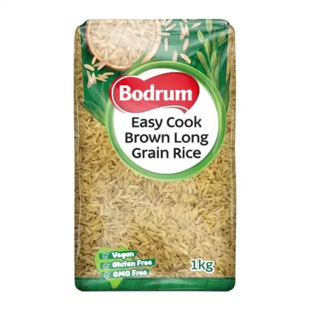 Bodrum Easy Cook Brown Rice 1kg pack – Halal-certified parboiled wholegrain rice with bran intact