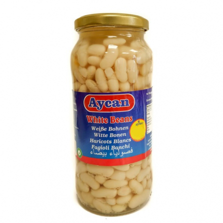 Aycan White Beans 580g can – premium halal-certified cannellini beans for stews and salads