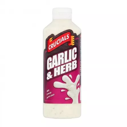 Crucials Garlic & Herb Sauce 1L bottle – Creamy halal-certified sauce with garlic and aromatic herbs