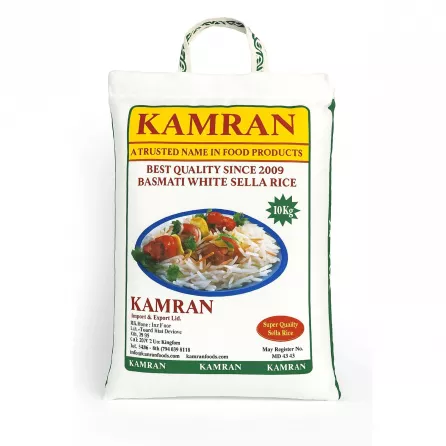 Kamran Super Quality Basmati Sella Rice 10kg – Premium halal parboiled rice with long grains for authentic biryani
