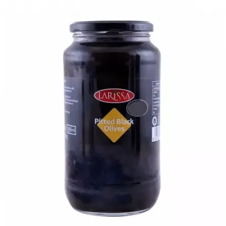 Larissa Pitted Black Olives 935g jar – premium halal-certified Kalamata-style olives