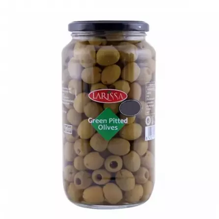 Larissa Pitted Green Olives 935g jar – premium halal-certified Greek olives for mezze and cooking