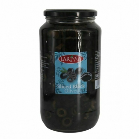 Larissa Sliced Black Olives 935g jar – pre-cut halal Kalamata-style olives for pizzas and Mediterranean dishes
