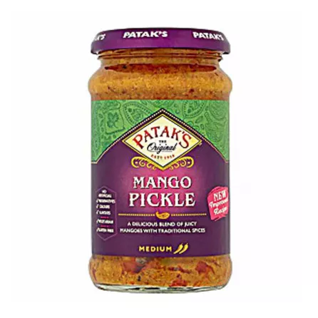 Patak's Mango Pickle Medium 283g jar – halal-certified spiced Indian mango pickle