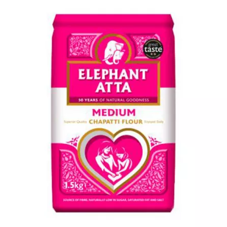 Elephant Atta Medium Chapatti Flour 1.5kg - Premium halal wholemeal flour for soft rotis and traditional flatbreads