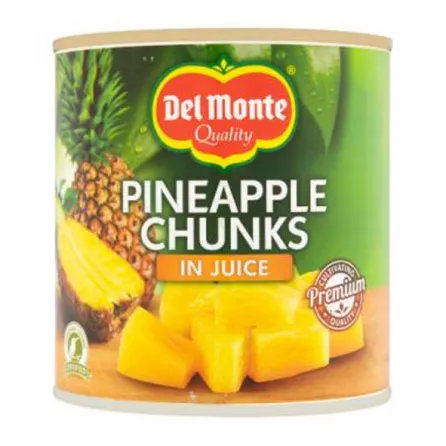 Del Monte Pineapple Chunks In Juice 435g. Sweet and tangy pineapple chunks in juice. A delicious treat. Available at halalo.co.uk and Halalo.