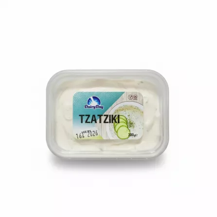 DairyDay Tzatziki dip 200g tub front view with label