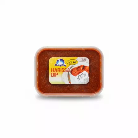 DairyDay Harissa Dip plastic tub front label showing product and price