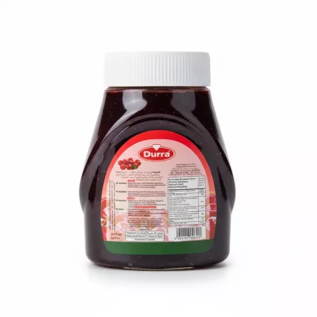 Durra Cherry Fruit Spread jar back label with ingredients and nutritional facts