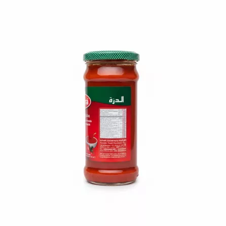 Durra tomato paste jar side view showing label