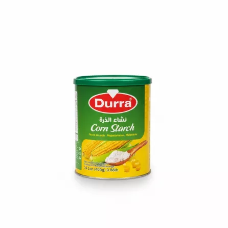 Durra Corn Starch container with green and yellow packaging