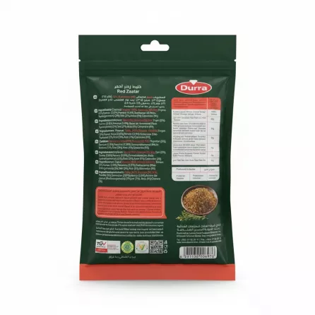 Durra Red Zaatar spice mix packet nutrition and ingredients back
