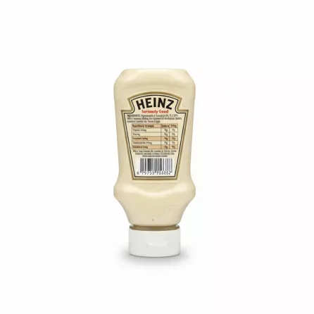 Heinz Seriously Good Mayonnaise bottle back view showing ingredients and nutritional information