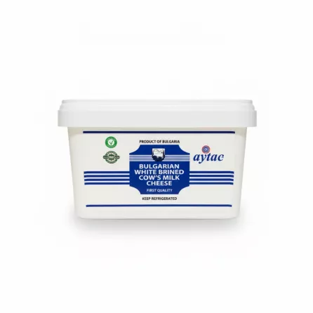 Aytac Bulgarian White Brined Cow's Milk Cheese container side label with price sticker