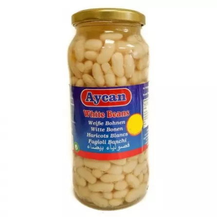 Aycan White Beans 580g can – premium halal-certified cannellini beans for stews and salads