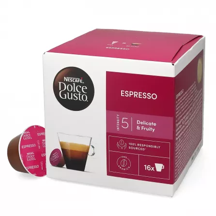 Box of Nescafé Dolce Gusto Espresso coffee capsules with espresso cup image