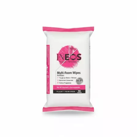 Package of INEOS Multi-Room Antibac Wipes with Rhubarb and Pomegranate scent
