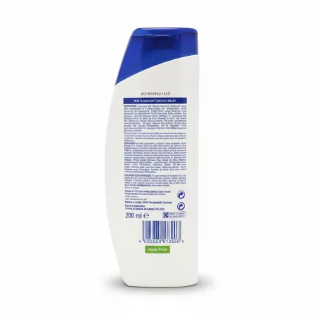 Back label with ingredients and usage information of Apple Fresh shampoo