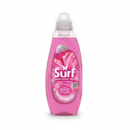 Bottle of Surf Magnifi-Scent Wash Laundry Detergent in pink liquid