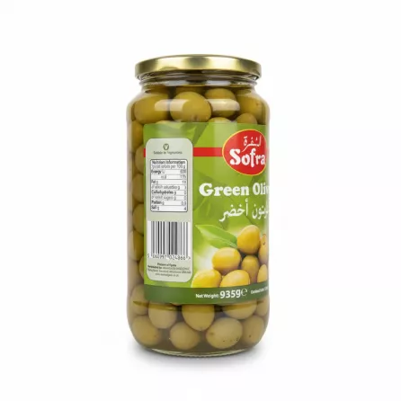 Sofra Green Olives jar nutrition label and barcode