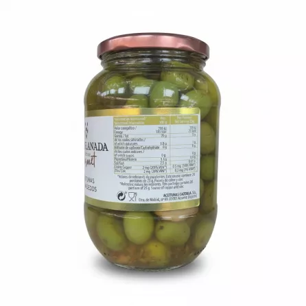 Nutritional information label on La Explanada jar of green olives