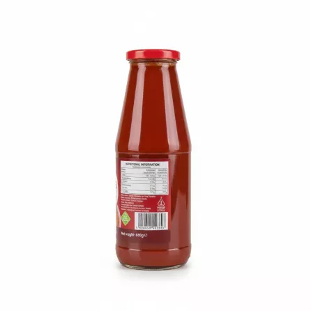 Back view of Bodrum passata bottle with nutritional info and barcode