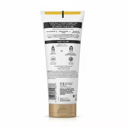 Back view of Pantene Repair & Protect Conditioner showing usage instructions and ingredients